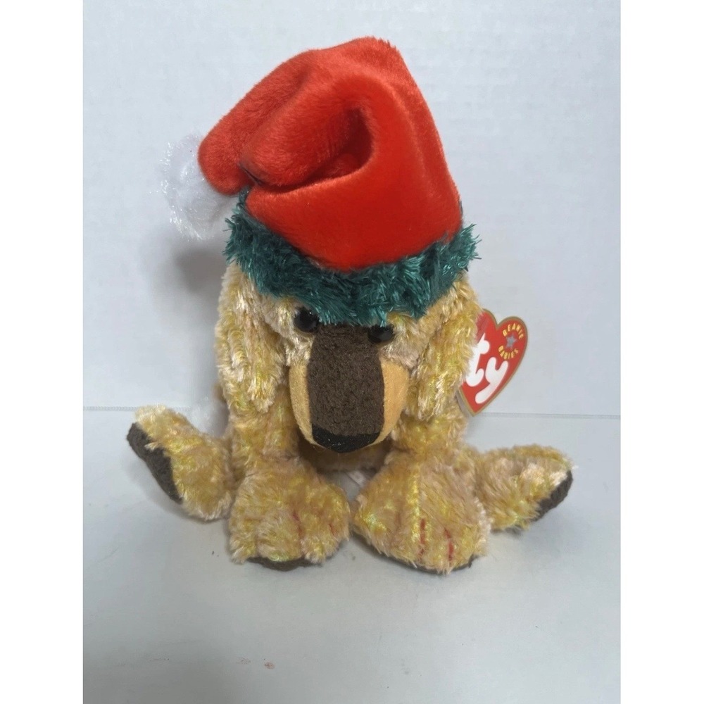 Ty Beanie Baby Jinglepup Christmas Dog Santa Hat Plush 2000 Golden Lab 4394